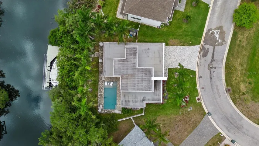 Aerial View with dock and pool