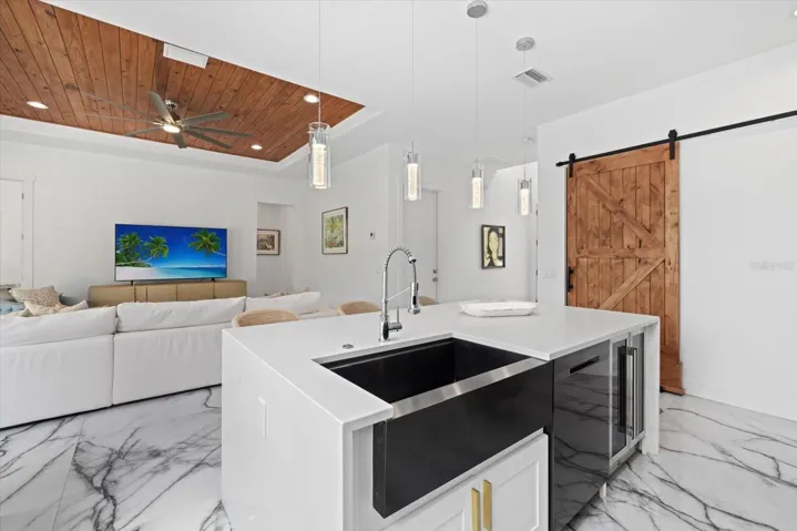 Kitchen island with large walk-in pantry