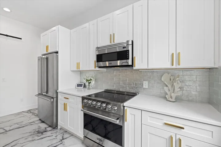 Sleek white cabinets