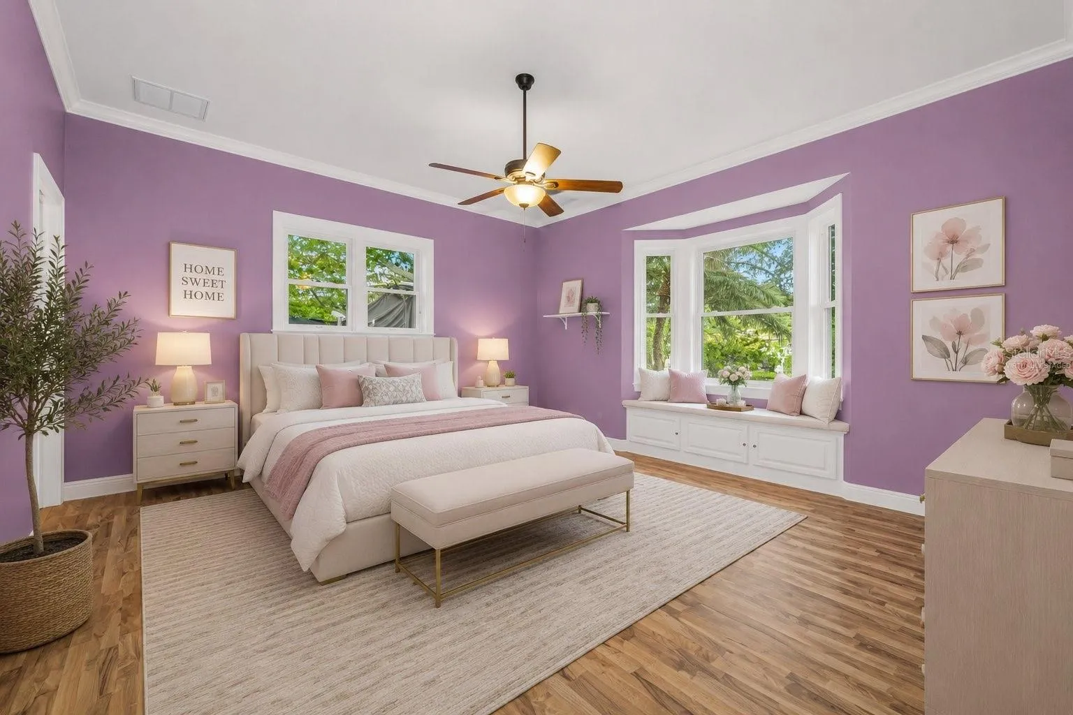 Virtually Staged Second Primary Bedroom with walk in closet and ensuite bath  (Front East of Home)