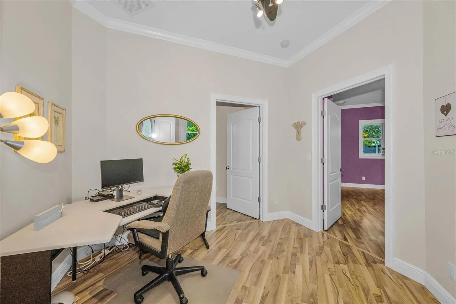 Bedroom 3 and 4 are adjacent to the office.