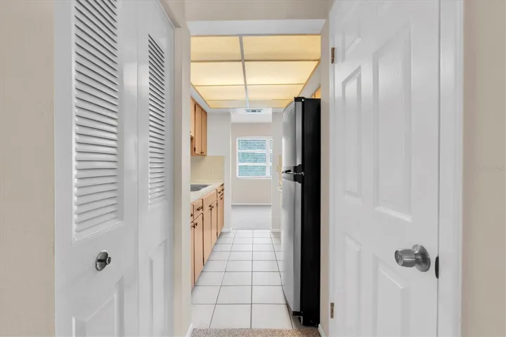 View of kitchen from dining room