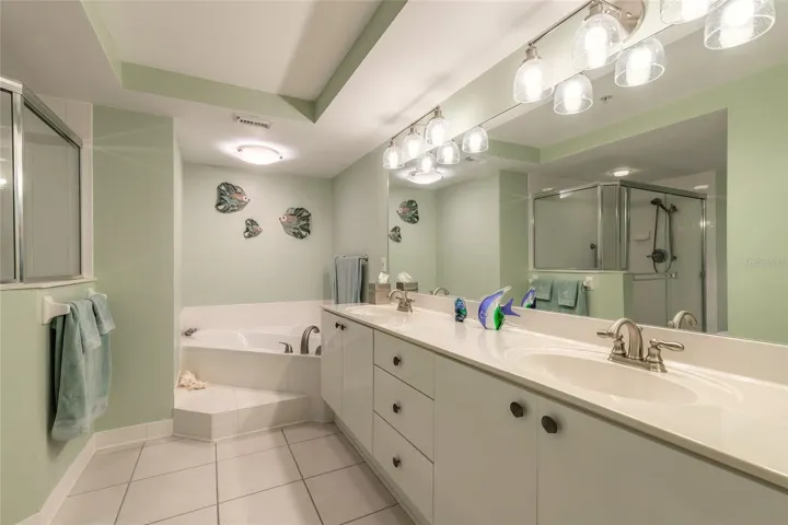 double sinks, garden tub and shower