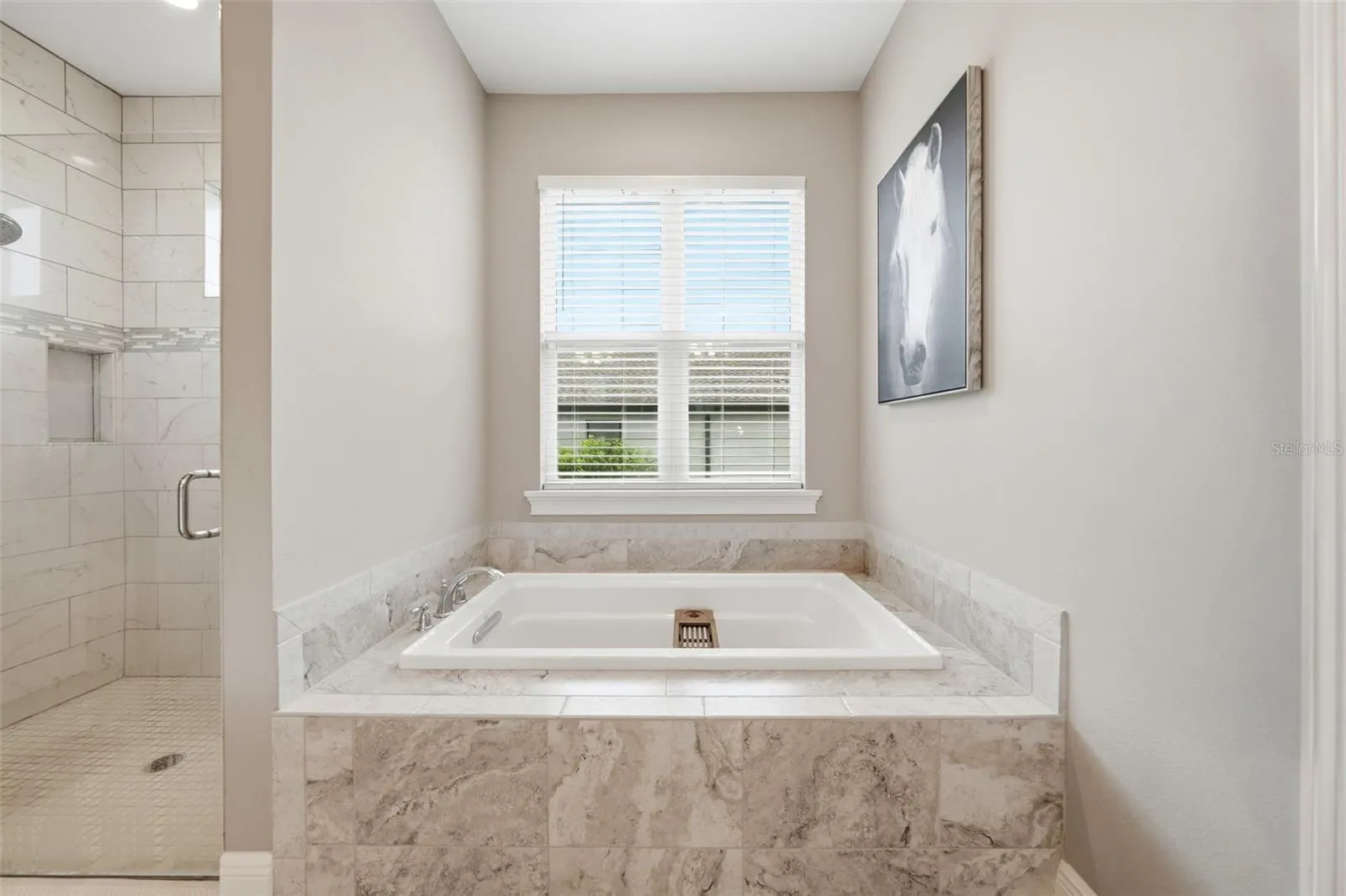 Spa-inspired bathroom with soaking tub and abundant natural light
