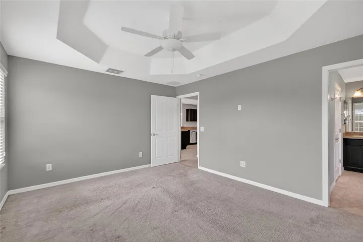 Primary bedroom with tray ceiling