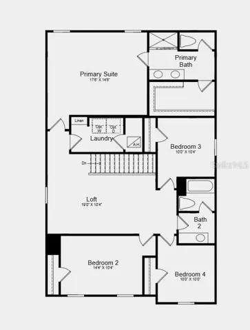 Second Floor Plan - Additional Highlights Include: laundry appliance package, GE refrigerator, and window blinds throughout the whole house