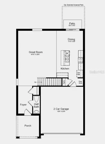 First Floor Plan - Additional Highlights Include: extended LVP flooring on 1st floor, window blinds throughout the whole house, included appliance package, and garage door opener