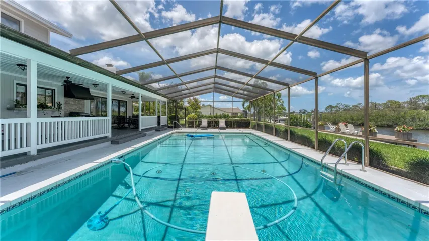 Diving board on pool