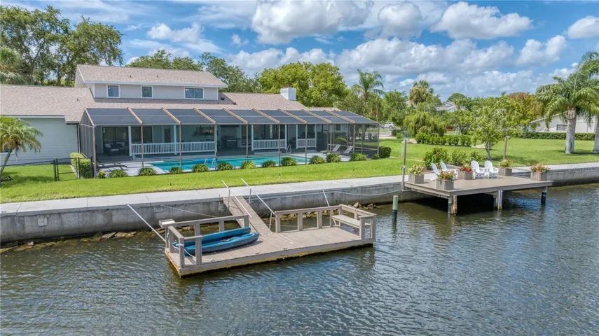 Seawall with floating dock and stationary dock