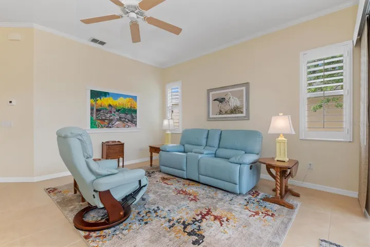 Plantation shutters through out home.