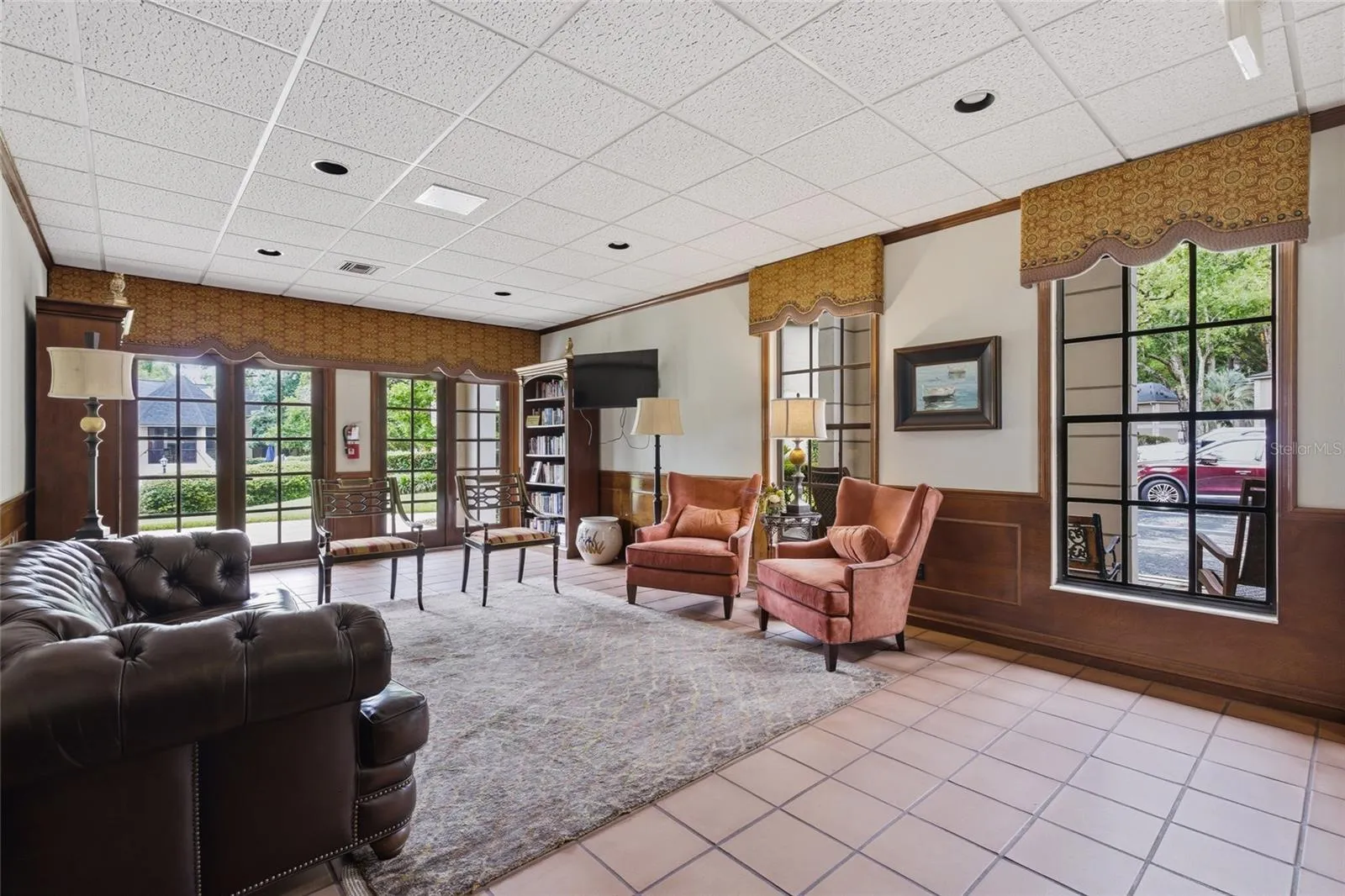 Community library is located in the clubhouse