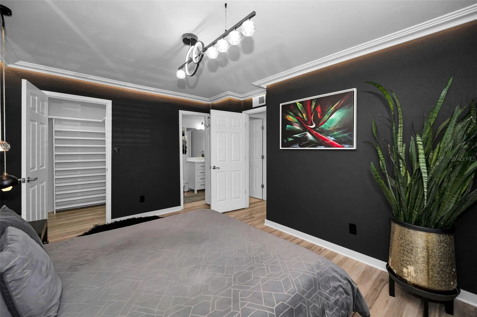 Walk in closet and entrance to bathroom