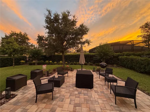 Night view of backyard