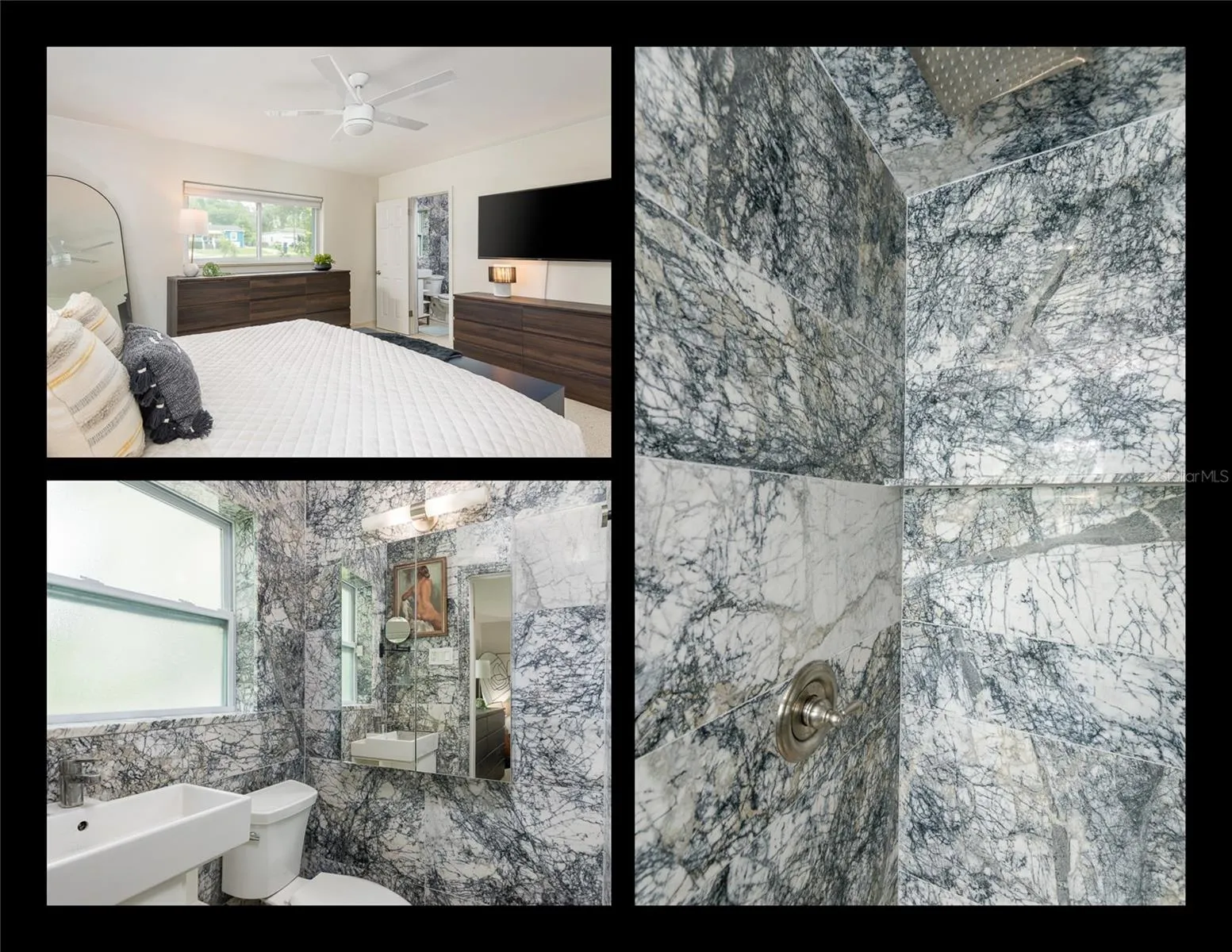 Primary Bathroom with exotic Milas Lilac Marble