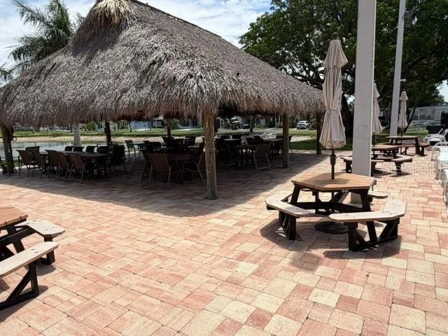 Tiki hut by pool