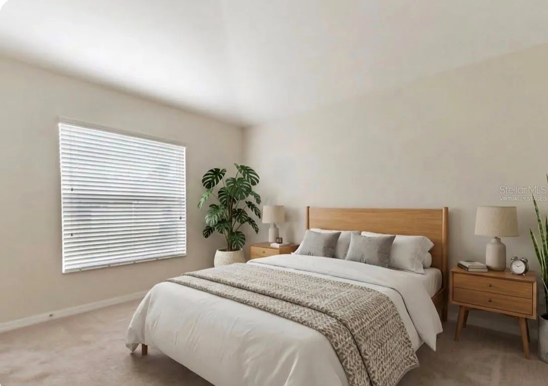 Primary bedroom. Decor virtually staged