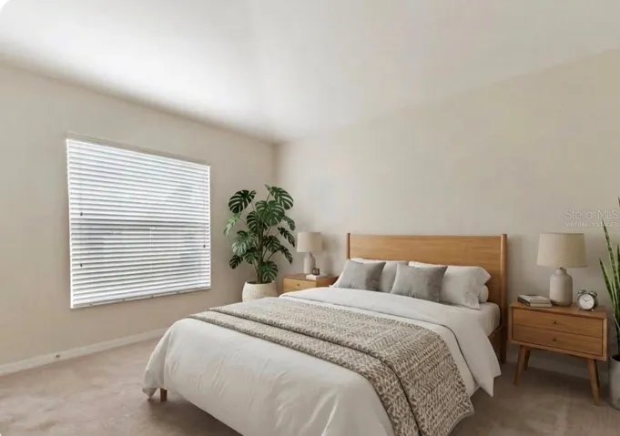 Primary bedroom. Decor virtually staged