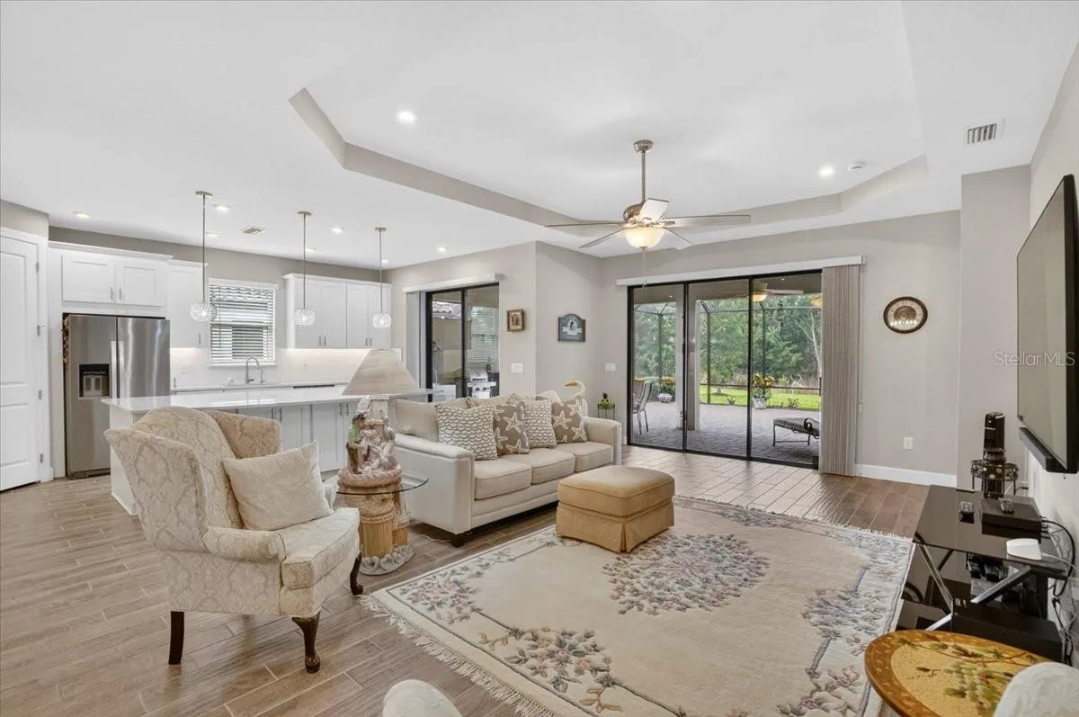 The main living area with the kitchen and dining area