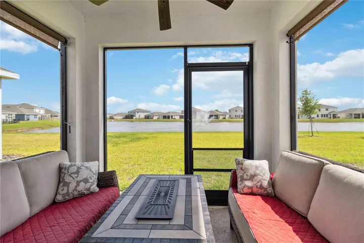 Screened Lanai overlooking a Pond with Fountian