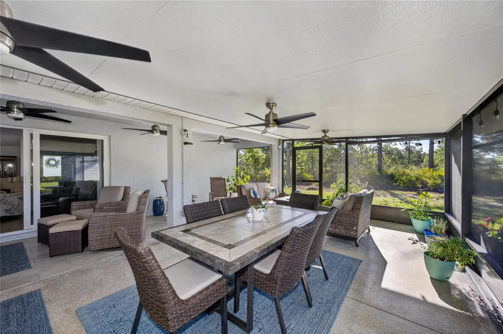 Outdoor seating with two doors to the outside