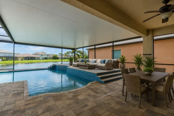 Virtually staged relaxing outdoor space.