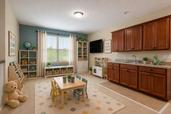 Virtually staged play area.