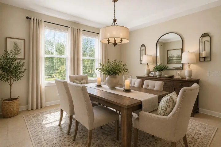 Office virtually staged as a dining area.