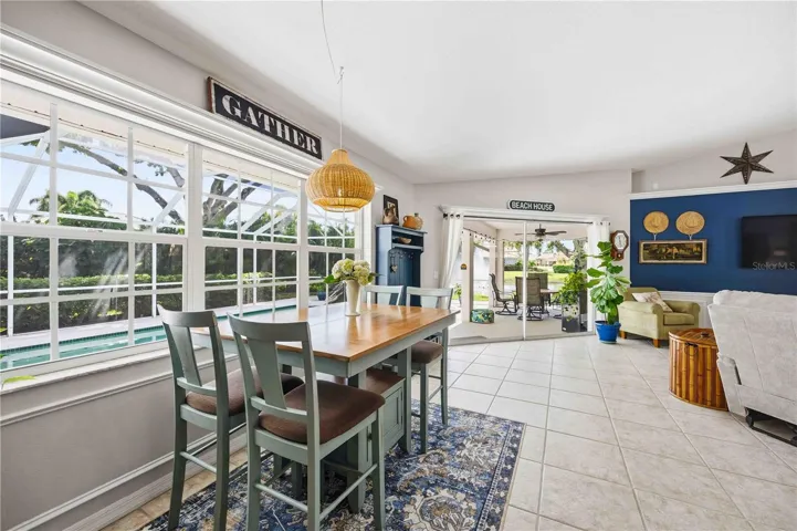 Dining room with view of the pool