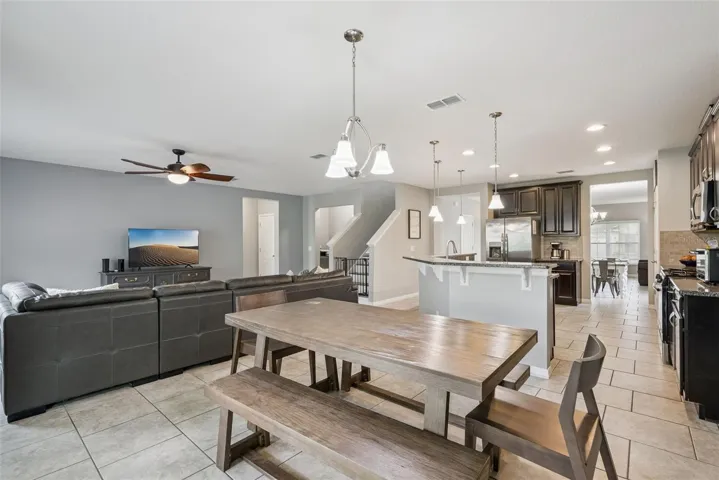 Kitchen, dining and family room