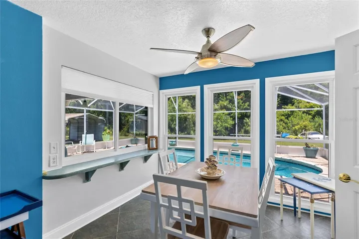 Dining area with pool bathroom access