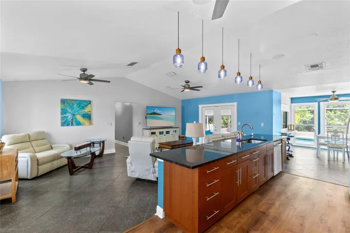 Kitchen off front entry and living area
