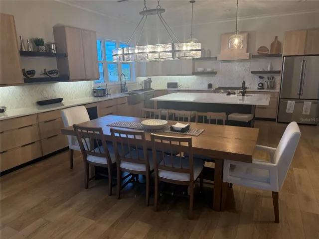 Dining room table for 8 and kitchen