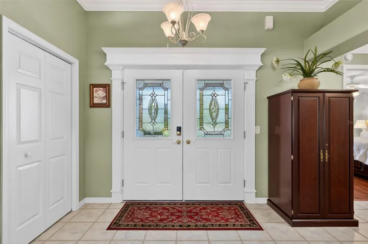 Foyer with Double Leaded Glass Doors