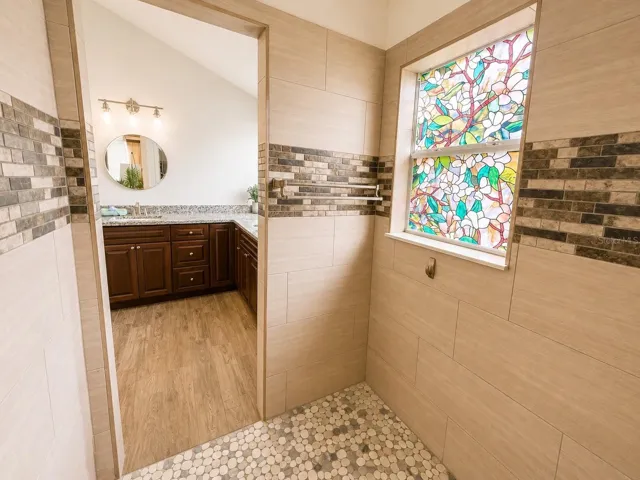 Primary bathroom stained glass window
