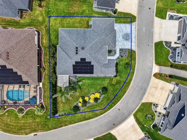 Aerial Side Elevation with Property Lines and Large Corner Lot with ROOM FOR A POOL!