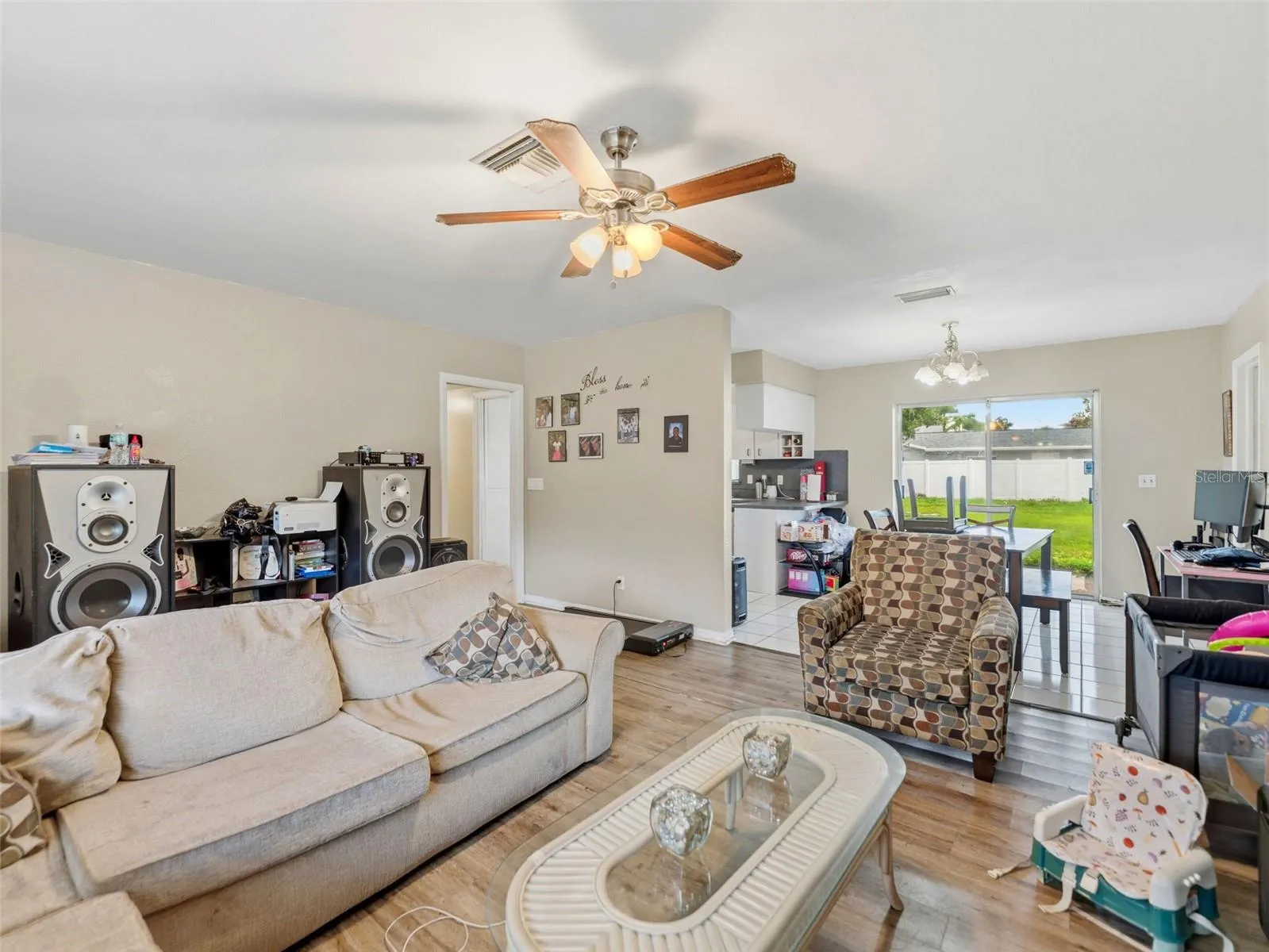 The living/dining room combination offers ample space to have good communication.