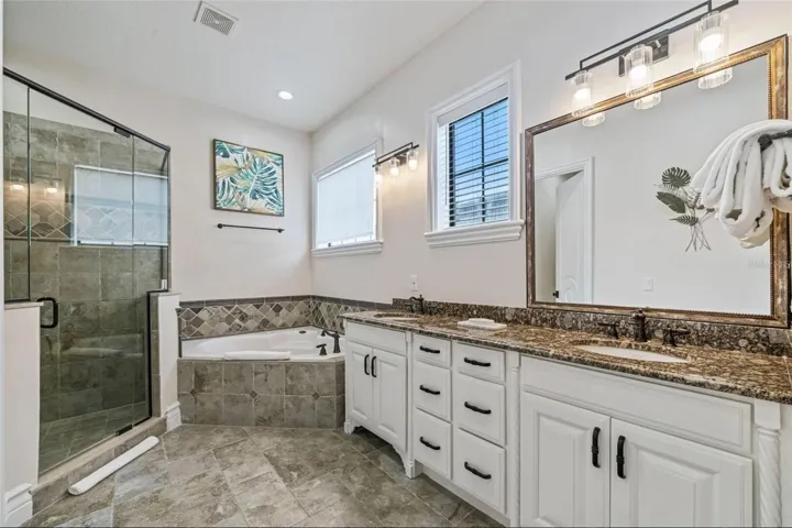 Guest Shower, corner tub & Vanity