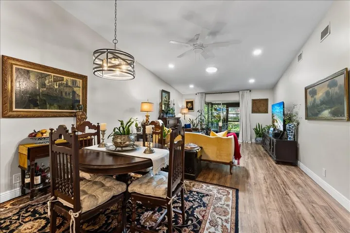Dining Room and Living Room with vaulted ceilings