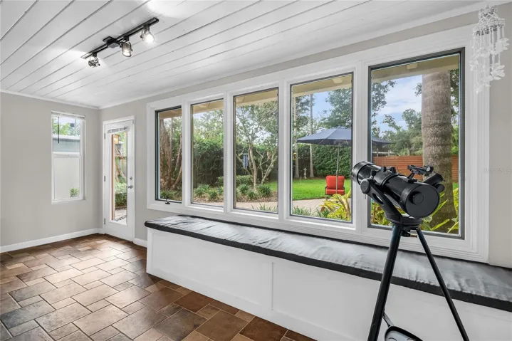 Sunroom with storage bench