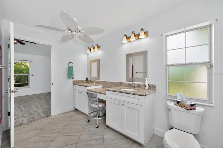 The vanity has a nice seating area to apply your makeup!