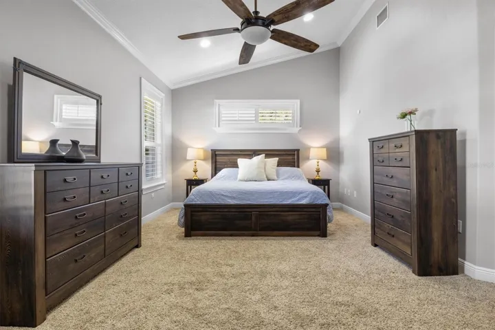 Primary Bedroom, high ceiling, walk-in closet, en-suite bathroom