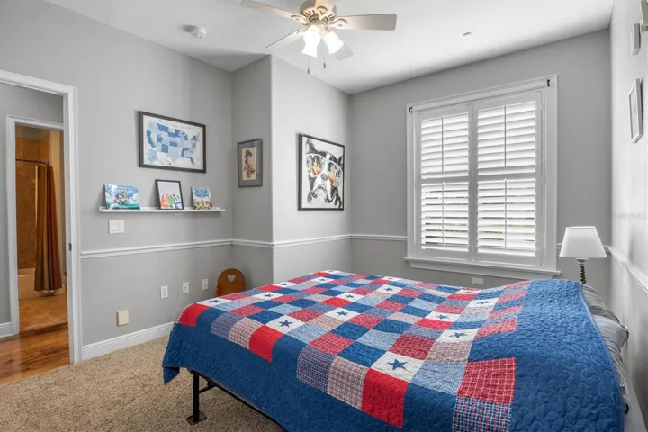 Bedroom 3 with built in closet, plantation shutters