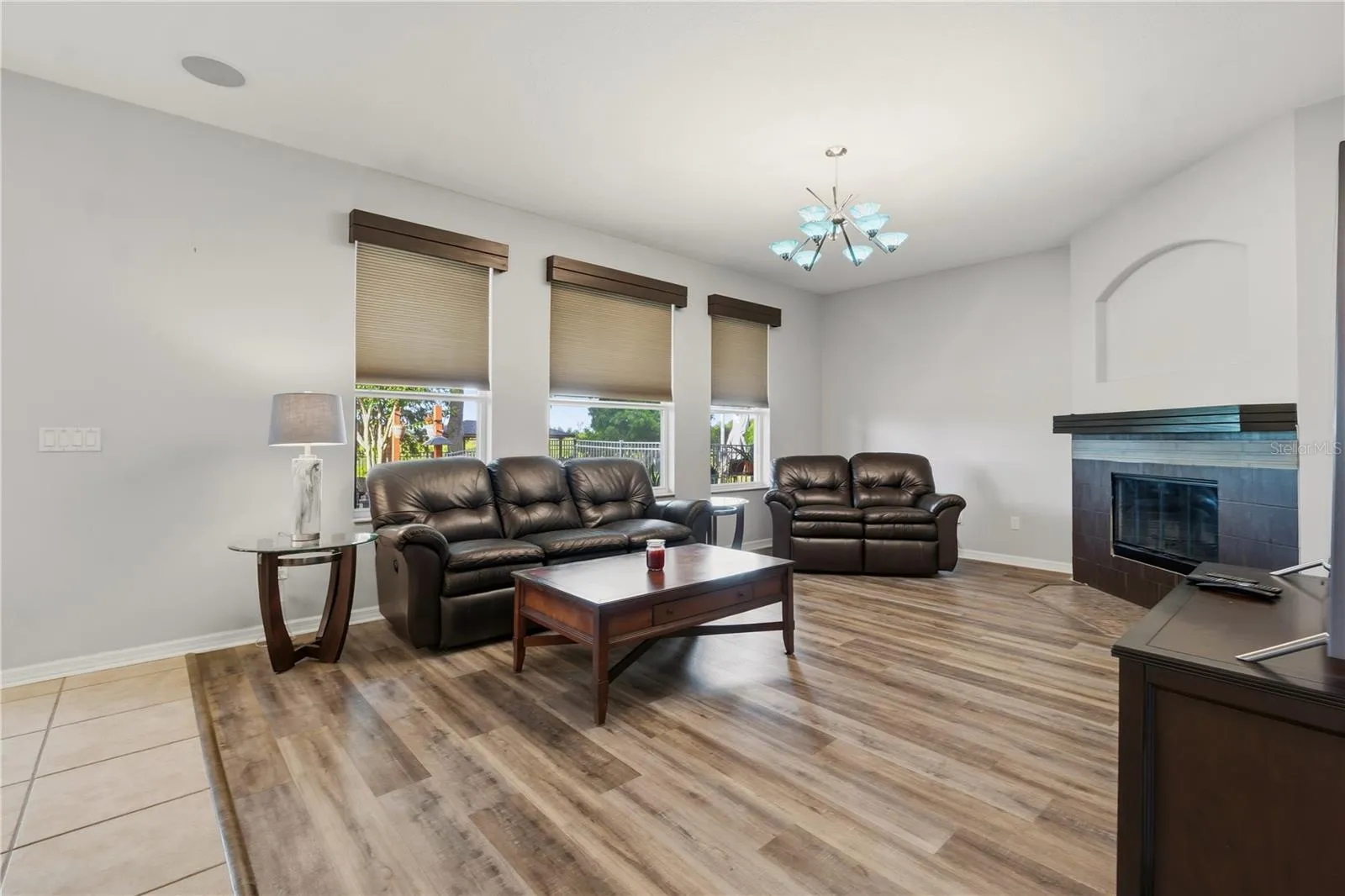 Family room with fireplace