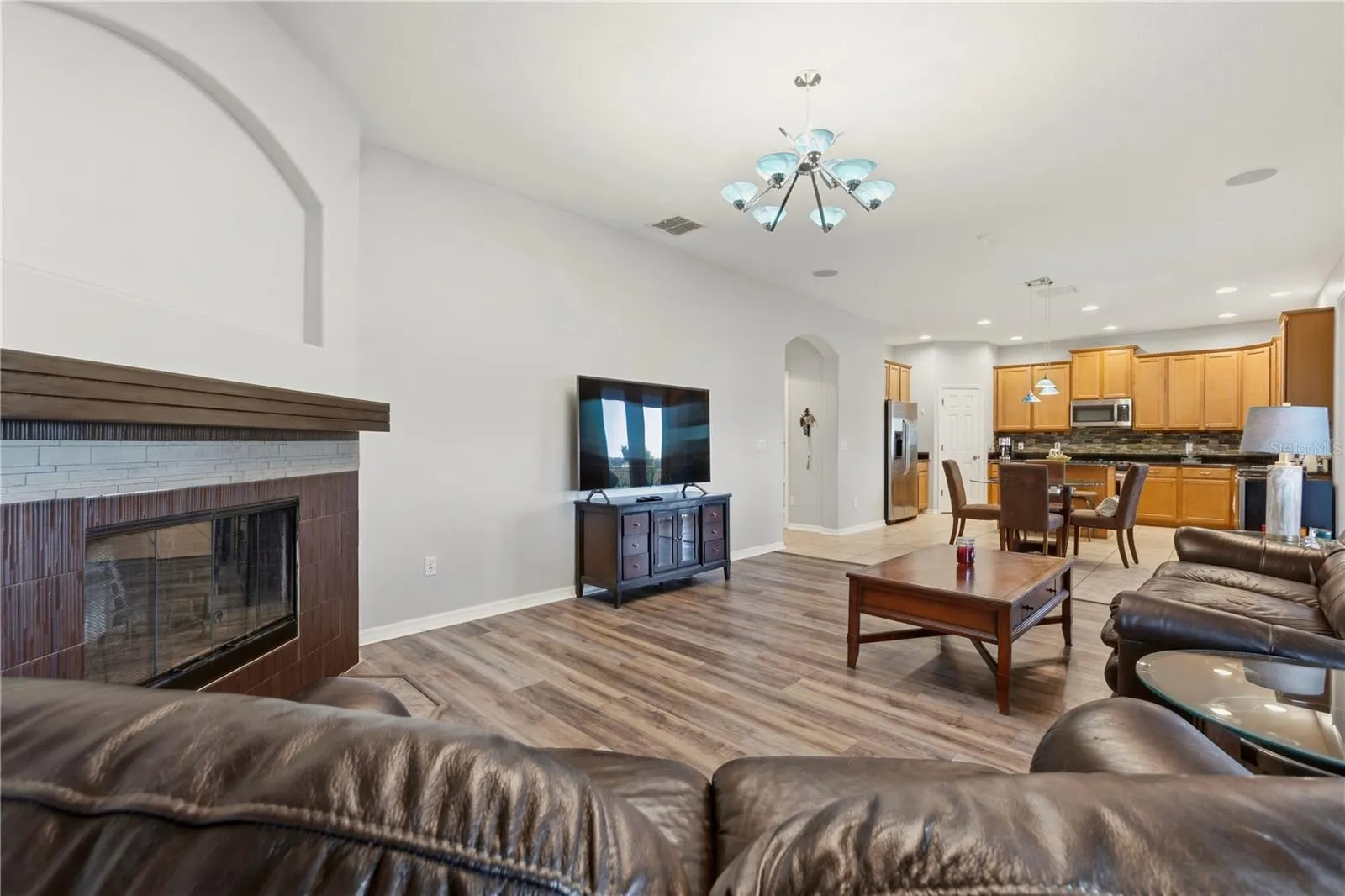 Family room with fireplace