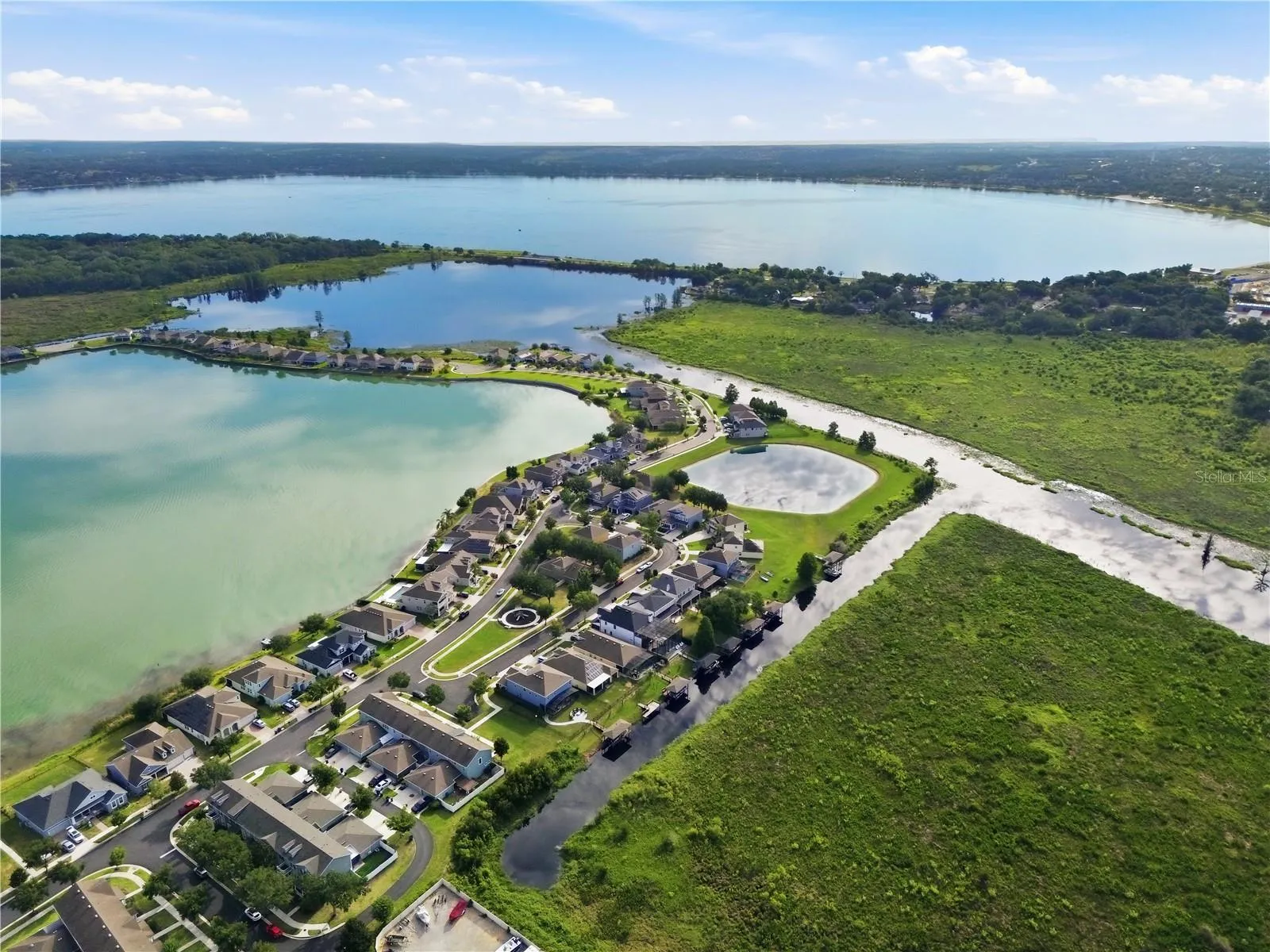 Aerial view rear canal with access to chain of lakes