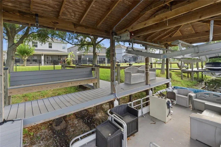 Private Boat lift with space for both a boat and a personal water craft.