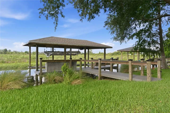 Private Boat lift with space for both a boat and a personal water craft.