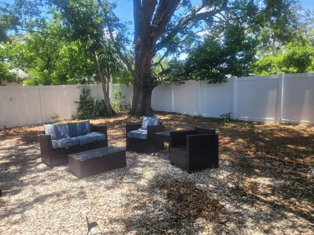 Private, fully fenced backyard with room for recreation and entertaining.