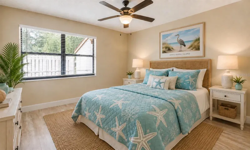 Primary bedroom staged