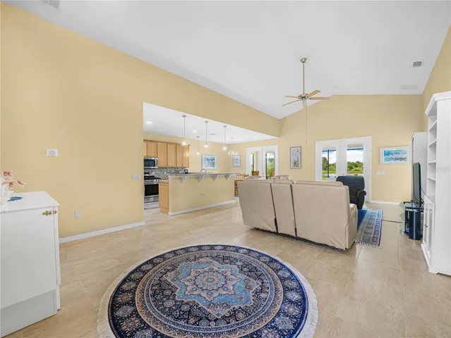 Tile Flooring. Cathedral Ceilings, Open Spacious Living Room